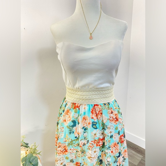 Wild Daisy Strapless Midi Floral Print Women Dress Size Large - Picture 2 of 5